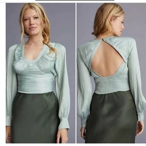 Sage green satin blouse by Anthropologie S